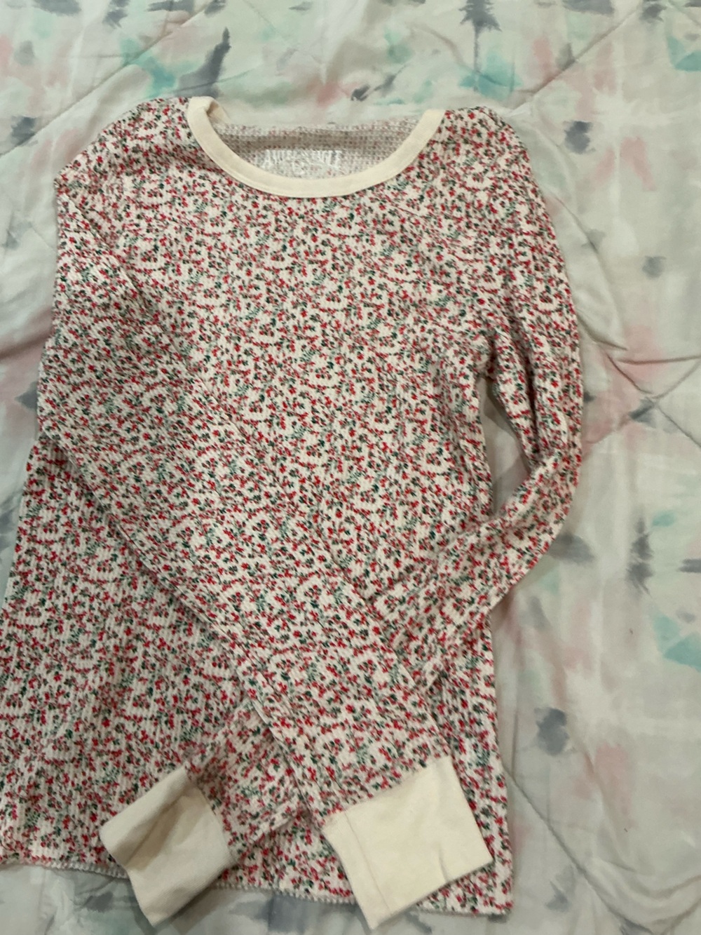 American Eagle Outfitters Cream Top with Red Floral Print